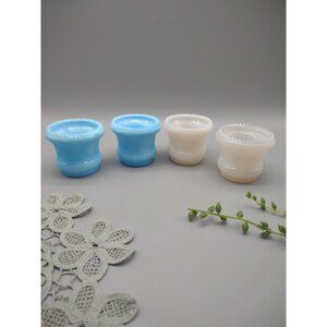 Vintage Lot of 4 Blue White 2.25" Opaline Milk Glass Votive Toothpick Holders